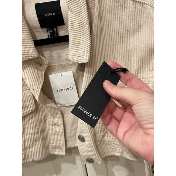 Forever 21 Cream Cropped Frayed Corduroy Jacket Size M New - Picture 8 of 11